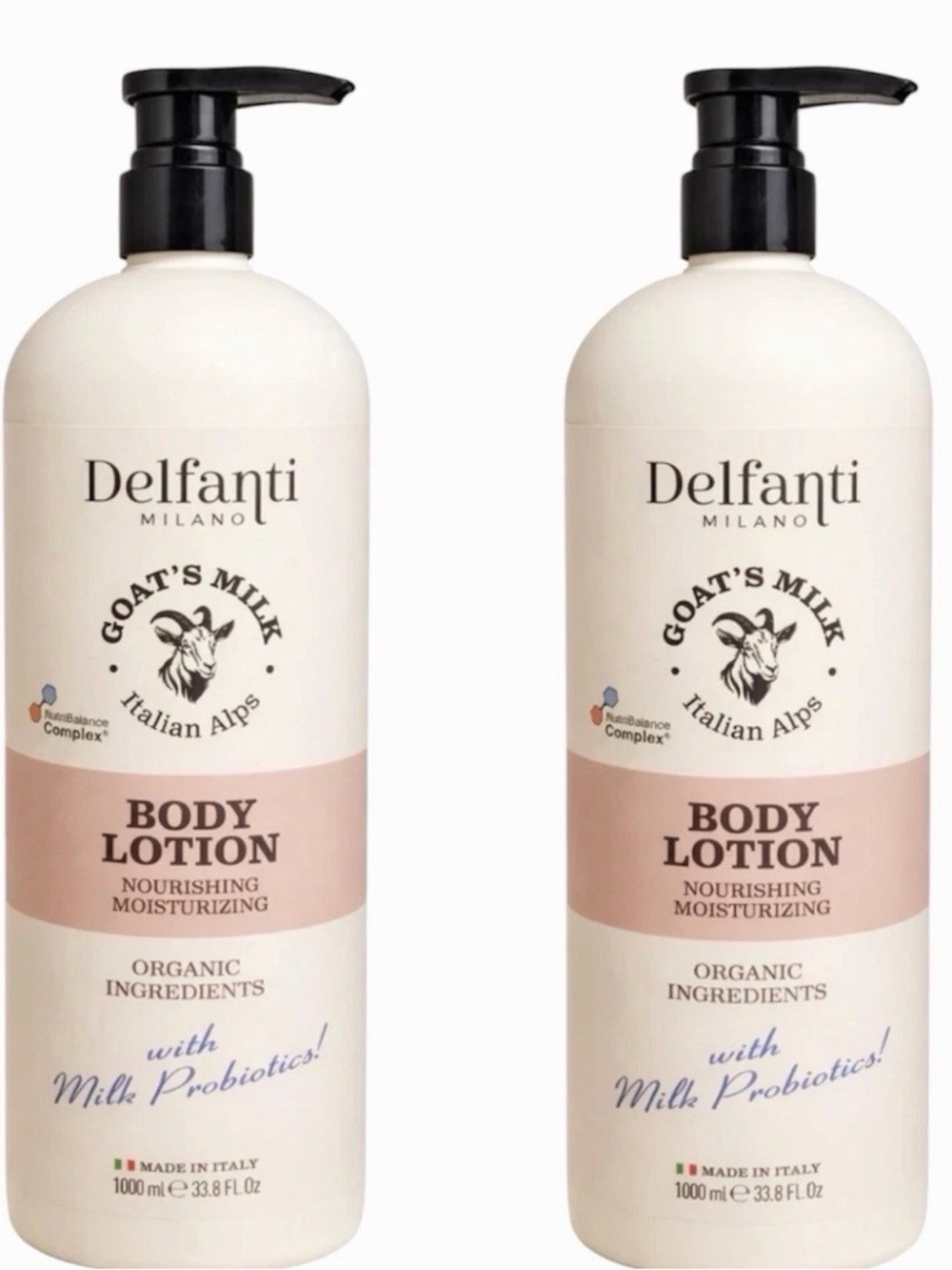 2 X Delfanti Milano GOAT'S MILK Nourish Moisturize BODY LOTION Made Italy 33oz